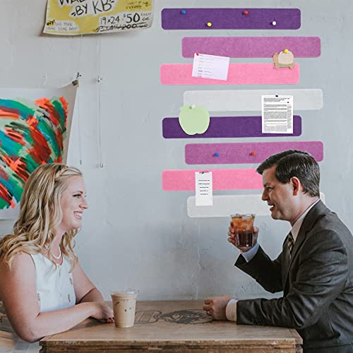 Vuzvuv 8Pcs Purple Rose Cork Board Bar Strips with 50 Pushpins & Sticky Notes, Self-Adhesive Bulletin Board Strips No Damage for Wall, Felt Pin Board for Paste Notes, Photos, Schedules Office Decor