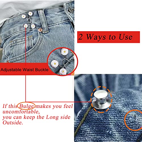 Urmspst 4 Set Pant Waist Tightener, Adjustable Waist Buckle Set, Extra Button for Jeans to Make Tighter, Button Adjuster for Pants, Jeans, Skirts, Sleeves, (Silver)