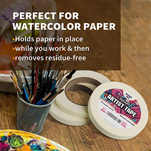 TSSART 3 Pack White Artist Tape - Masking Artists Tape for Drafting Art Watercolor Painting Canvas Framing - Acid Free 0.6inch Wide 540FT Long Total