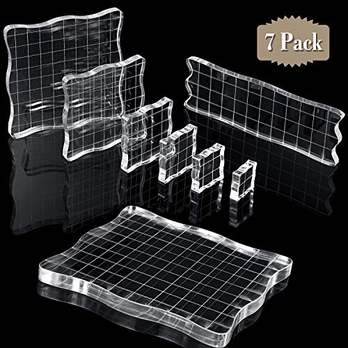 7 Pieces Acrylic Stamp Blocks Set Clear Stamping Blocks Tools with Grid and Grip, Decorative Stamp Blocks for Kids Scrapbooking Crafts Making, DIY Crafts Ornaments