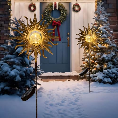 TAKE ME Sun Solar Lights Garden Outdoor Waterproof Metal Decorative Stakes for Patio Yard Walkway LawnPatio Christmas Gifts Valentine's Day Gifts