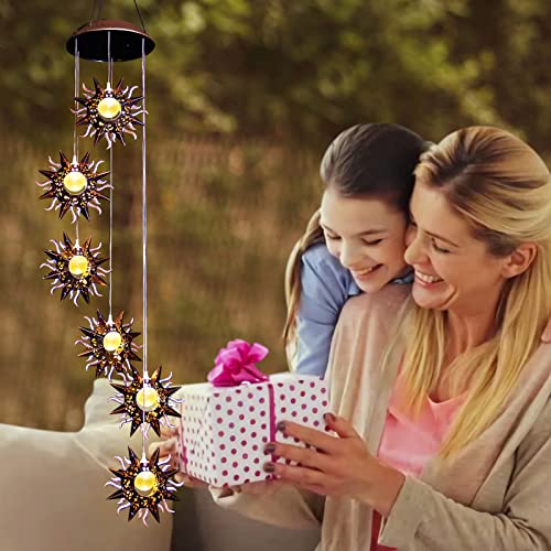 Tryme Solar Wind Chimes for Outside Warm LED Sun Windchimes Hanging Solar Garden Lights Unique Outdoor Decor for Patio Yard Home Lawn