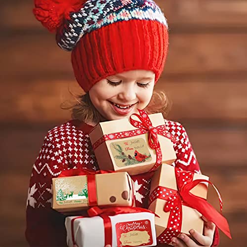 80-Count Foil Kraft Christmas Tags Sticker，8 Jumbo Designs - Xmas to from Christmas Stickers Name Tags Write On Labels - Holiday Present Labels