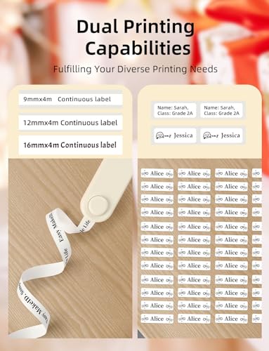 Makeid Label Maker Machine with Tape - Compatible with 9/12/16mm Waterproof Tape, Portable & Rechargeable with Built-in Cutter Wireless Label Printer Compatible with Android & iOS Devices