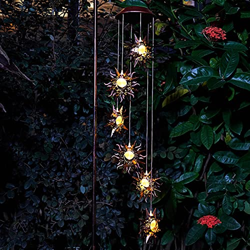 Tryme Solar Wind Chimes for Outside Warm LED Sun Windchimes Hanging Solar Garden Lights Unique Outdoor Decor for Patio Yard Home Lawn