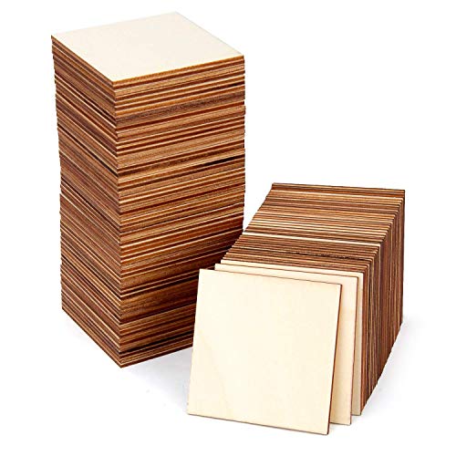 Blisstime 100pcs 3 x 3 Inches Unfinished Wood Squares Pieces, 3mm 1/8" Natural Plywood Sheets Wood Coasters Wooden Square Cutouts for Crafts, Painting, DIY, Engraving and Carving, Home Decor