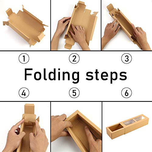 FIREBOOMOON 15 Pack Brown Kraft Macaron Boxes with Clear Display Window,Small Macaron Container Bakery Packaging Box for Truffles Desserts Mini Cupcake Muffins Cookies(6-7 Cavities,8" x 2.8" x 2")