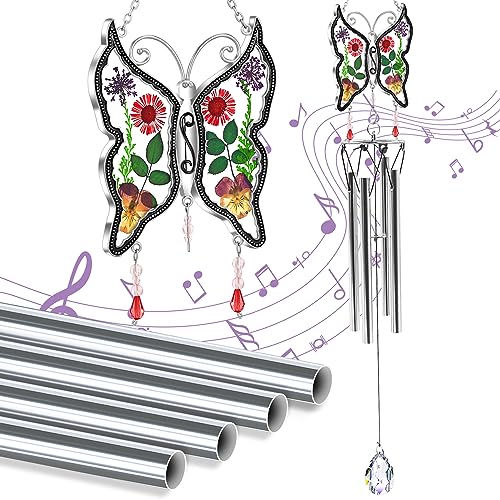 KY&BOSAM Wind Chimes Butterfly Wind Chimes for Outside Real Flower Outdoor Windchimes Gifts for mom Grandma Birthday Nana Gifts Garden Balcony Home Décor Wind Chimes Handmade Memorial Wind Chimes