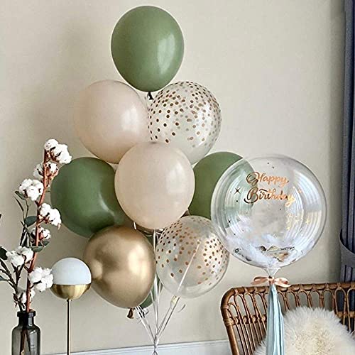 GIHOO 137PCS Sage Green Balloon Garland Arch Kit White Gold Confetti Balloons Retro Green Balloon and Gold Metallic Chrome Latex Balloons Set for Wedding Birthday Balloons Baby Shower Decorations