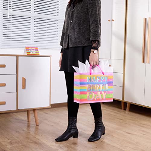 SUNCOLOR 13" Large Gift Bag with Card and Tissue Paper (Colorful Happy Birthday)