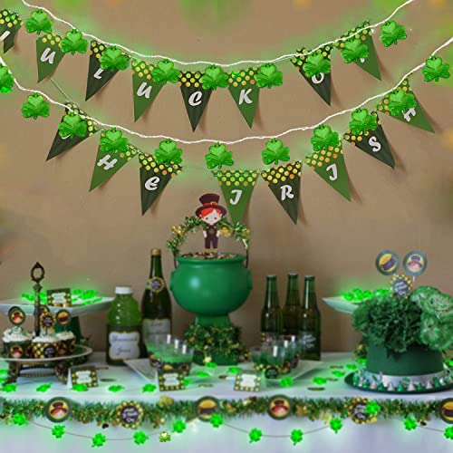 Pallerina Outdoor St. Patrick's Day String Lights, 8.5Ft St. Patrick Decoration Lights with 10 Clover Lights, Plug in Shamrocks Lights Indoor for Garden Bedroom Birthday, Green Clover Decor