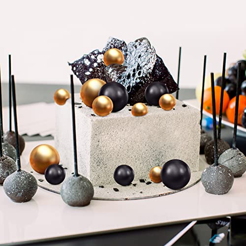 66 Pieces Mini Balloon Cake Topper Cake Decorations Balls Faux Pearl Balls Cake Picks DIY Cake Insert Topper Baking Decoration for Anniversary Graduation Birthday Party Baby Shower (Gold, Black)