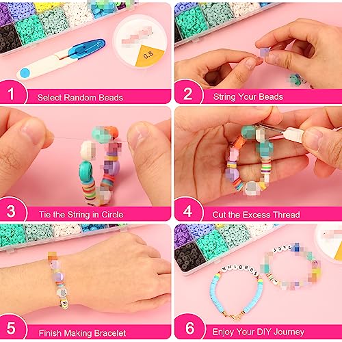UHIBROS 5800 Pcs Clay Beads for Bracelet Making Kit, Jewelry Making Kit for Girls 16 Color Polymer Heishi Beads Bracelets Making Kit Gifts for Girls with Letter Beads