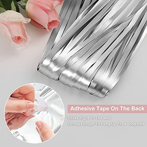 2 Pack Foil Curtain Backdrop Silver Metallic Tinsel Foil Fringe Curtains Photo Booth Props for Birthday Wedding Engagement Baby Shower Bachelorette Christmas Holiday Celebration Party Decorations