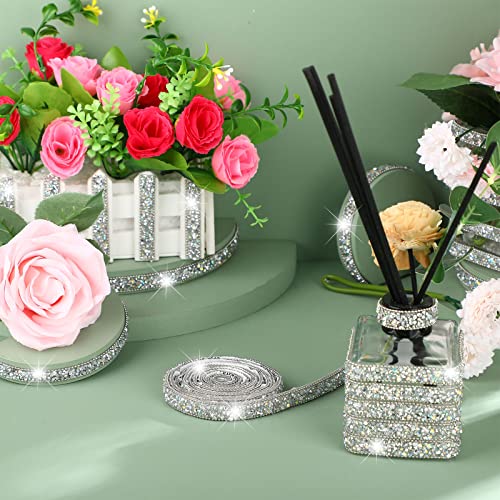 3 Yards Resin Rhinestone Ribbons Self Adhesive Diamond Ribbon Crystal Roll Glitter Bling for DIY Art Crafts (Silver AB Color, 0.4 Inch)