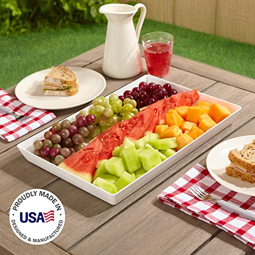 US Acrylic Avant White Plastic Serving Trays (Set of 3) 15” x 10” | Large Reusable Rectangular Party Platters | Serve Appetizers, Fruit, Veggies, & Desserts | BPA-Free & Made in USA