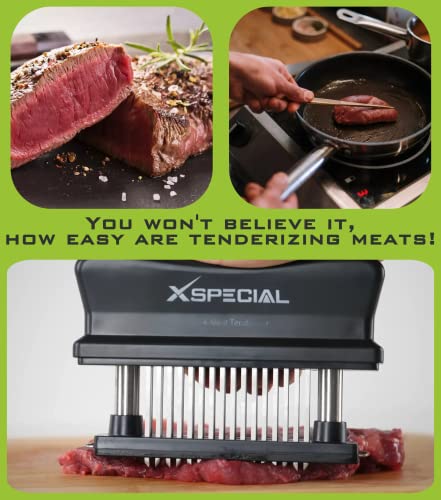 XSpecial Meat Tenderizer Tool 48-Blades Stainless Steel - Ease to Use & Clean - Kitchen Gadgets Tools with Sharp Needle Makes The Toughest Steak Tender