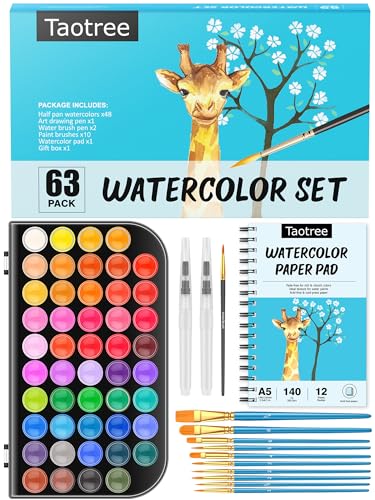Watercolor Paint Set, 48 Colors Watercolors Painting Kit Washable Water Colors with 10 Paint Brushes, Brush Pen, Palette, Drawing Pad, Arts and Crafts Painting Supplies Art Set for Kids Adults Artist