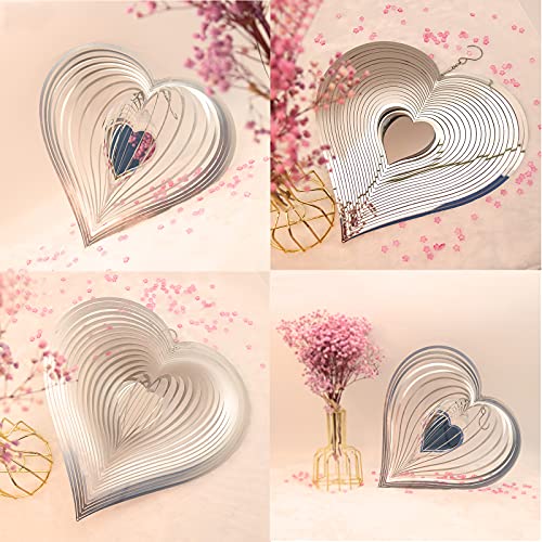 DJUAN Wind Spinner Outdoor Metal Decorations,Silver Heart Wind Spinners for Yard and Garden,Stainless Steel Wind Chimes for Outside Decor,Birthday Gifts for Mom,Mother's Day,Aunt Gifts