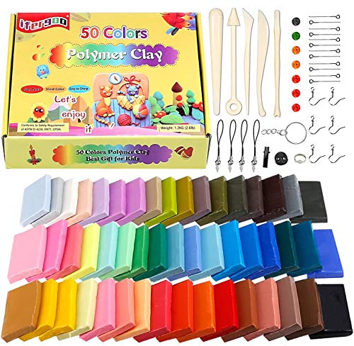 ifergoo Polymer Clay, Modeling Clay for Kids DIY Starter Kits, 50 Color Oven Baked Model Clay, Non-Toxic, Non-Sticky, with Sculpting Tools, Ideal Gift for Boys, Girls and Artists