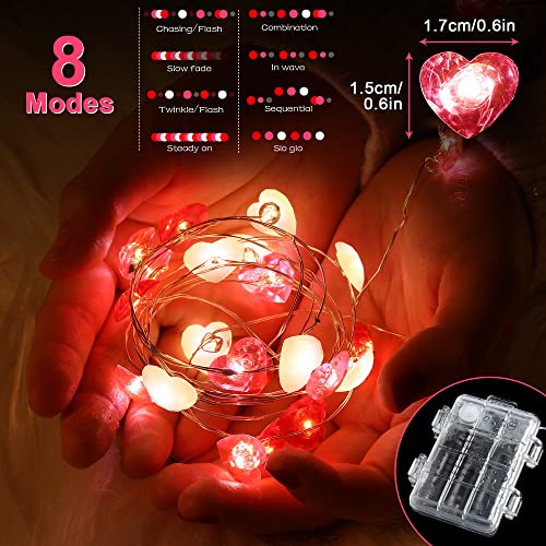 Fairy String Lights 10 Feet LED Red Pink White Heart Shaped Twinkle Fairy Lights 8 Modes Battery Operated for Valentine's Day Kids Bedroom Christmas Wedding Indoor Party Decor with Timer