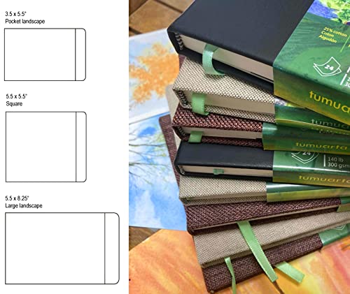 Square Watercolor Journal, 5.5x5.5”, 140 LB, 300 GSM, tumuarta Cotton Paper, Cold Press, 24 Sheets, 48 Pages, Watercolor Paper Sketch Books for Use As Mix Media Pad On The Go