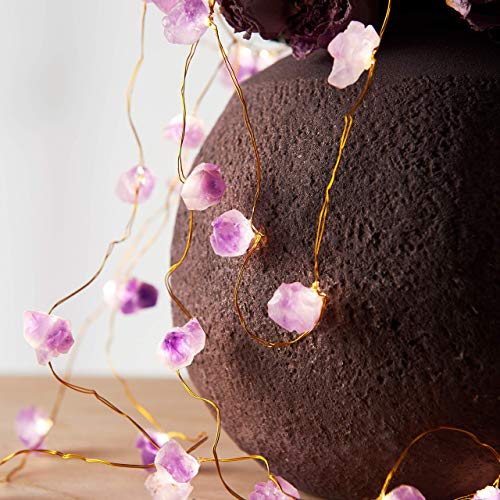 MIYA LIFE Natural Amethyst Raw Stones USB/Battery Powered 10FT 40 LEDs with Remote/Timer for Meditation Wedding Valentine's Day Present Bedroom Christmas Party Birthday Ornament