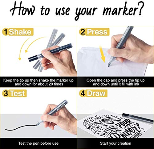 NAWOD Black Paint Pens - 6 Pack Acrylic Black White Permanent Markers, Acrylic Paint Pens for Rock Painting, Wood, Metal, Stone, Ceramic, Glass, Graffiti, Paper, Drawing. Water-based Medium Tip