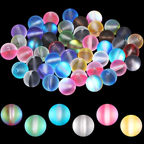 140 Pcs 8 mm Mermaid Glass Beads Bulk Matte Crystal Glass Beads Glass Frosted Moonstone Beads for Jewelry Making Crafts DIY, Multicolor (Bright Color)