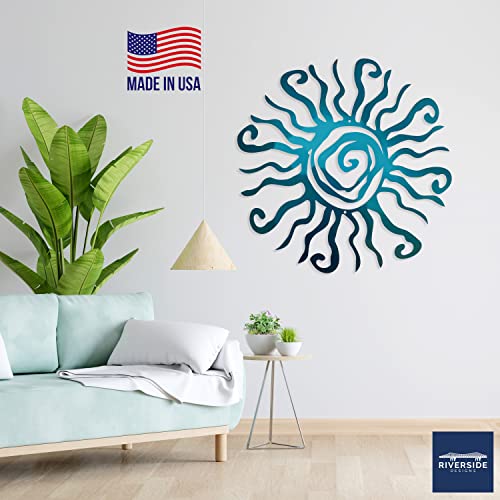 Riverside Designs Wacky Sun Metal Wall Art Indoor/Outdoor Decor - 12" Teal Rust Proof Wall Sculpture - Made in USA - Ideal for Bedroom, Garden, Home, Patio and Farmhouse