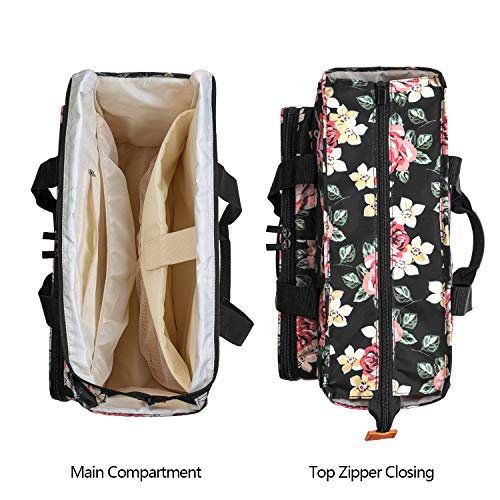 Yarwo Embroidery Project Bag, Embroidery Kits Storage Bag with Multiple Pockets for Embroidery Hoops (Up to 11.2"), Embroidery Floss or Other Embroidery Supplies, Black Peony (Bag Only)