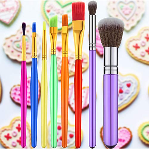 8 Pieces Cake Decorating Brushes Tools Set Cookie Decoration Brushes Fondant Gum Paste Decorating Tools Cake Cookie Brushes for DIY Cake Sugar Cookie Fondant Decoration Supplies