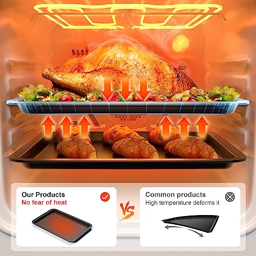 HONGBAKE Baking Sheet Pan Set, Cookie Sheet for Oven, Nonstick Bakeware Sets with Wider Grips, 3 Pack Half/Jelly Roll/Quarter Baking Tray, Premium, Dishwasher Safe - Dark Grey