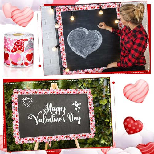 Spiareal 68.9 Feet Valentine's Day Gnomes Bulletin Board Border Decorations Red Pink Heart Love Gnomes Elf Rolled Border Trim for Valentine Day Party Classroom Bulletin Boards Chalkboard Wall Decor