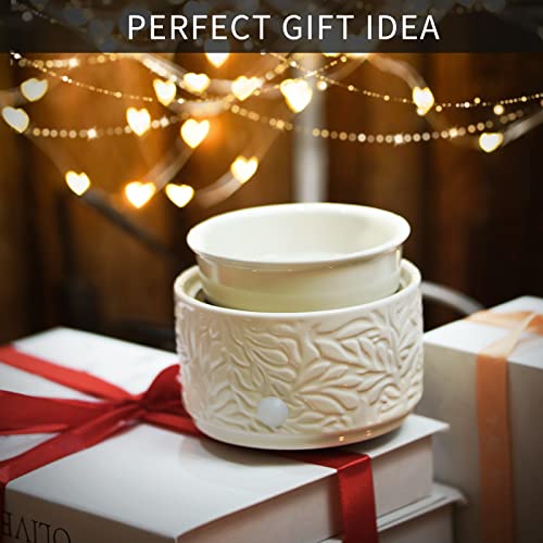 ElusiaKa Wax Melt Burner Ceramic 3-in-1 Oil Burner Electric Wax Melter Fragrance Warmer for Home Office Bedroom Aromatherapy Gift& Décor (White Leaves)