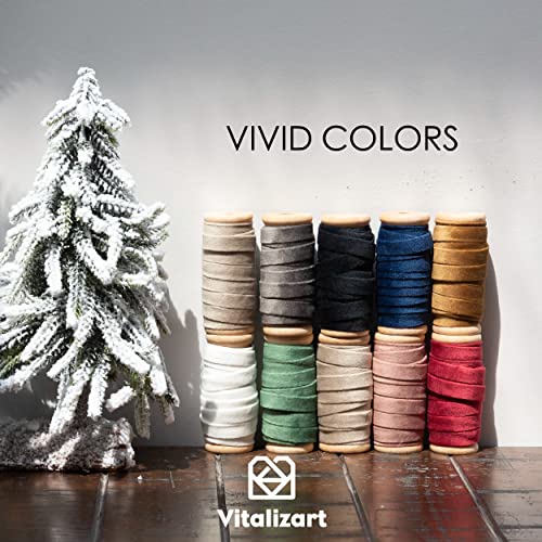 Vitalizart Dusty Green Velvet Ribbon Set 3/8"" x 15Yd Wooden Spool Fabric Trim Eco-Friendly 3 Rolls * 5Yd for Christmas Wreath Decoration Handmade Craft Ornaments Gift Wrapping & Bow Making