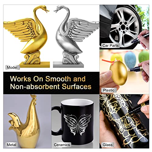 6Pcs Liquid Mirror Chrome Markers, Silver & Gold Oil-based Permanent Chrome Mirror Paint Pens for Model Painting, Repairing, Marking or DIY Art Projects, Waterproof Reflective Gloss Metallic Markers