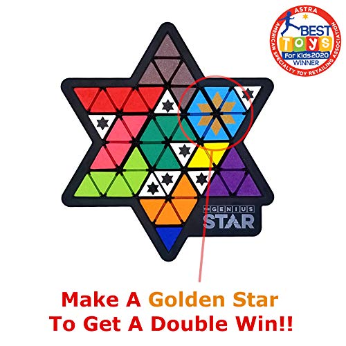 The Genius Star - Toy of The Year Award Winning Family Board Game. 165,888 Possible Puzzles by Filling in Colored Shapes with Blockers to Complete A Star! Golden Star Twist!