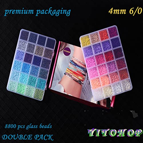 YITOHOP 8800+pcs 4mm 12/0 48 Colors Glass Seed Beads, Charms Bracelet Jewelry Making Beads Kit Gifts for Teen Girls Crafts for Girls Ages 8-12 Birthday Gifts Christmas