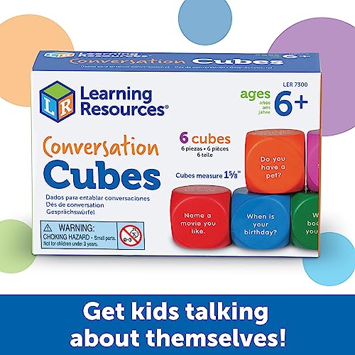 Learning Resources Conversation Cubes - 6 Pieces, Ages 6+ Foam Cubes for Social Emotional Learning, School Counselor Supplies, Speech Therapy Toys, Ice Breaker Cubes