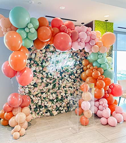 Pinbra Pastel Balloons Garland Kit Coral Balloons Teal Blue Balloons Champagne and Baby Pink Matte Balloons Gold Metallic Balloons for Baby Shower Rainbow Birthday Weeding Anniversary Decorations