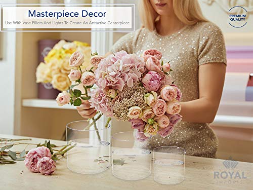 Royal Imports Flower Acrylic Vase Decorative Centerpiece for Home or Wedding by Royal Imports - Break Resistant - 4" Cylinder by 4" Tall