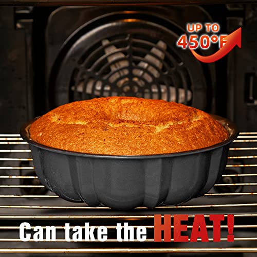 KITESSENSU 9 inch Non-Stick Cake Pans, 12 Cups Premium Fluted Pans for baking, Heavy Duty Carbon Steel Tube Baking Mold, Gray