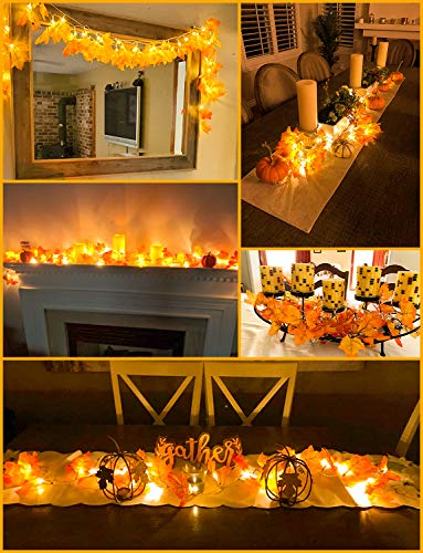 Fall Decor [2 Pack] Lighted Fall Garland, Total 16.4ft 40 LED Thanksgiving Decor Halloween String Lights, Friendsgiving Gift Thanksgiving Decorations for Home Holiday Autumn Garland Indoor