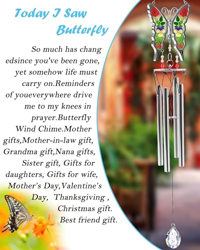 KY&BOSAM Wind Chimes Butterfly Wind Chimes for Outside Real Flower Outdoor Windchimes Gifts for mom Grandma Birthday Nana Gifts Garden Balcony Home Décor Wind Chimes with S Hook Memorial Wind Chimes