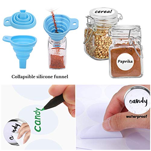 Spice Jars, SPANLA 12 Pack 4oz Small Glass Jars with Airtight Hinged Lid, With 12 Spice Labels & Silicone Funnels, Airtight Glass Jars for Spices, Art Craft Storage (12 Pack)