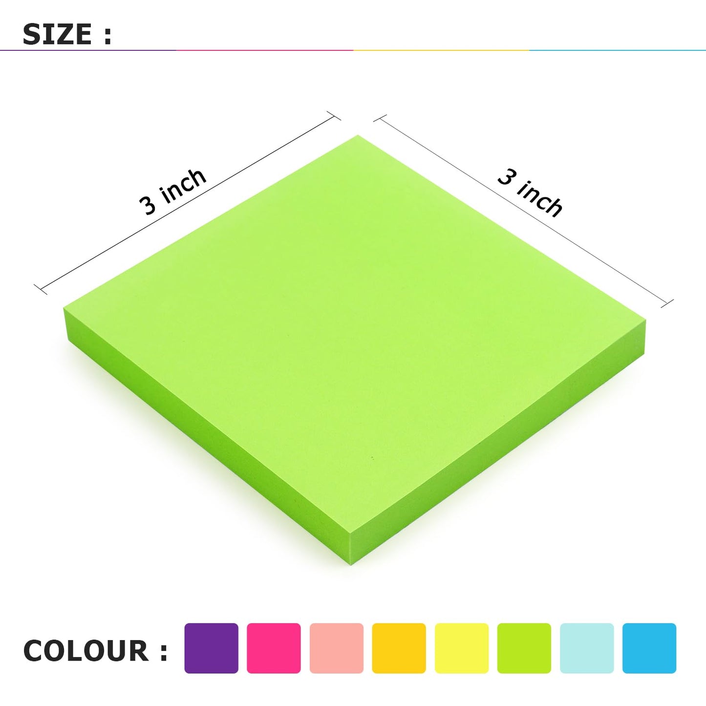 8 Pads Sticky Notes 3x3 Self-Stick Notes 8 Bright Multi Colors Purple Sticky Notes, 90 Sheet/Pad