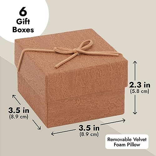 6 Pack Small Gift Boxes with Lids and Velvet Pillow for Jewelry, Presents, Bracelets, Necklaces (3.5 x 3.5 in)