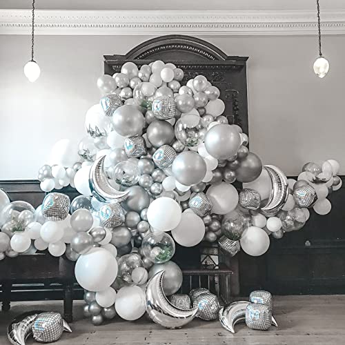RUBFAC 129pcs Metallic Silver Balloons Latex Balloons Different Sizes 18 12 10 5 Inches Party Balloon Kit for Birthday Party Graduation Baby Shower Wedding Holiday Easter Decoration