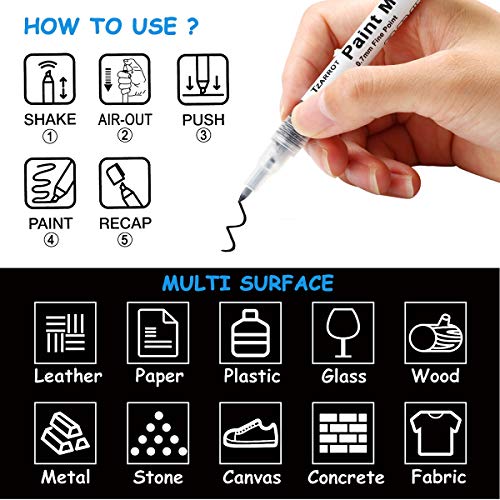 White Paint Pen, 8 Pack 0.7mm Acrylic Paint Pens with 2 White 2 Black 2 Gold 2 Silver Paint Pen Permanent Marker for Wood Rock Fabric Metal Plastic Ceramic Acrylic Paint Markers Extra Fine Tip